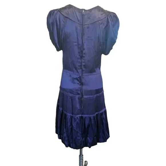 Leon Max Limited Edition Size M Deep Purple Puff Sleeve Chiffon Silk Dress - Picture 2 of 13